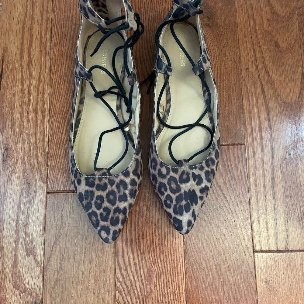 Express Brown and Black Flats with Lace-Up Detail